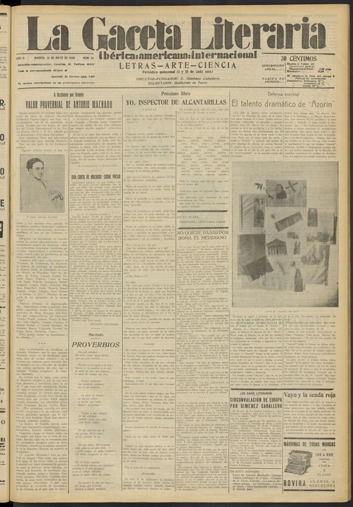 Miniatura de La Gaceta Literaria : ibérica, americana, internacional del 15 de mayo de 1928, nº 34