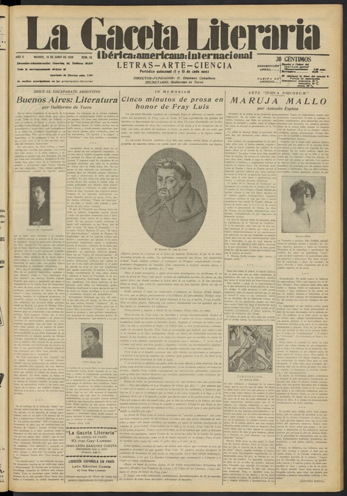 Miniatura de La Gaceta Literaria : ibérica, americana, internacional del 15 de junio de 1928, nº 36