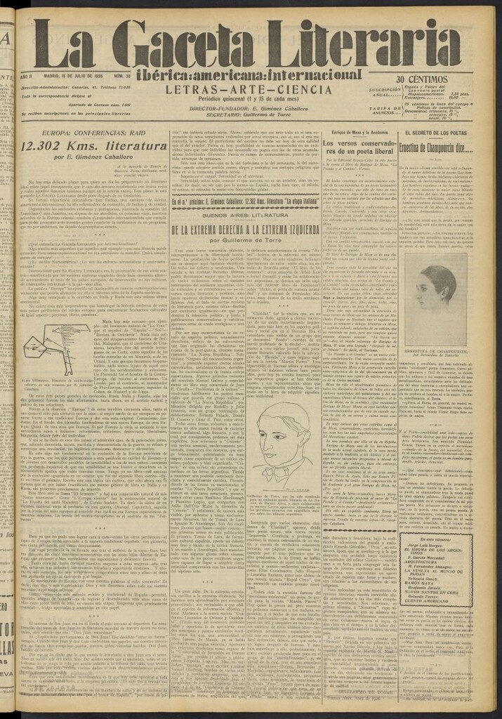 Miniatura de La Gaceta Literaria : ibérica, americana, internacional del 15 de julio de 1928, nº 38