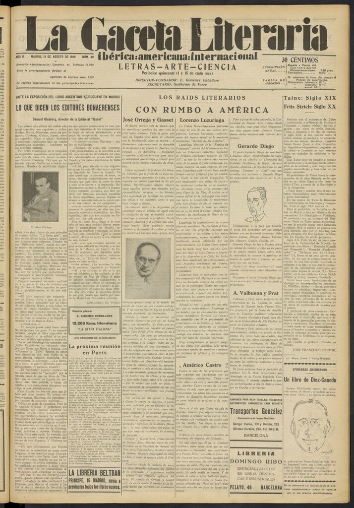 Miniatura de La Gaceta Literaria : ibérica, americana, internacional del 15 de agosto de 1928, nº 40