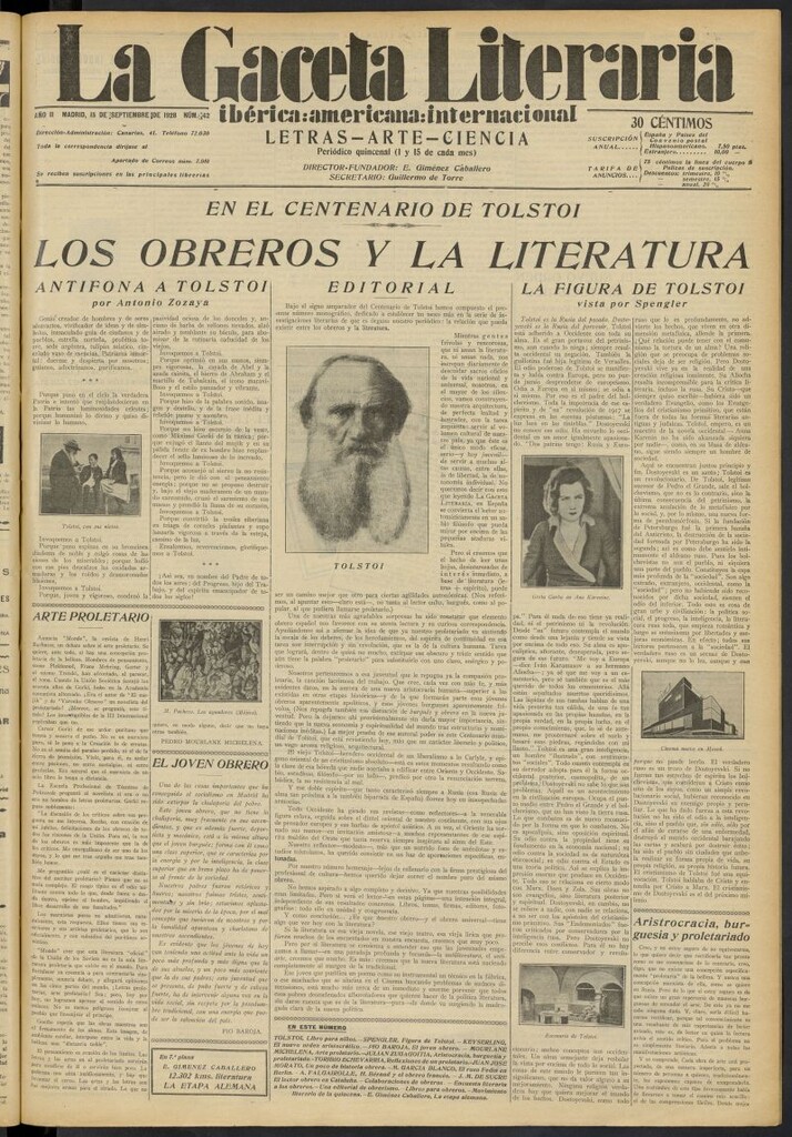 Miniatura de La Gaceta Literaria : ibérica, americana, internacional del 15 de septiembre de 1928, nº 42