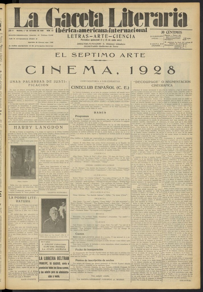 Miniatura de La Gaceta Literaria : ibérica, americana, internacional del 1 de octubre de 1928, nº 43