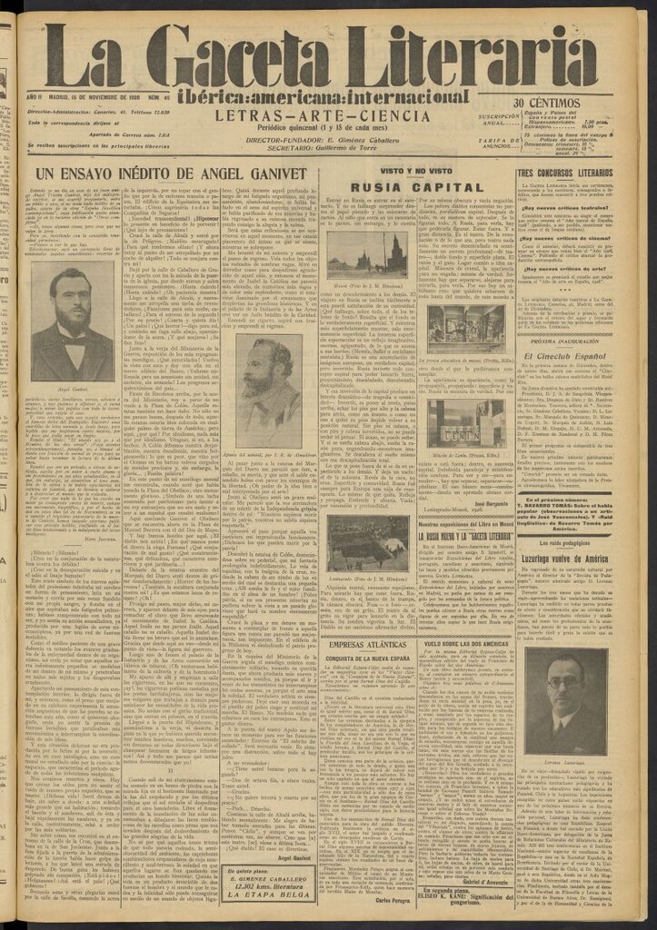 Miniatura de La Gaceta Literaria : ibérica, americana, internacional del 15 de noviembre de 1928, nº 46