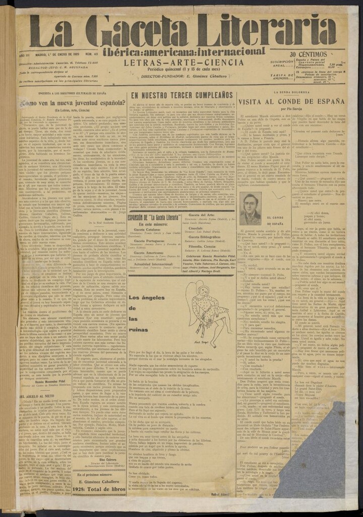 Miniatura de La Gaceta Literaria : ibérica, americana, internacional del 1 de enero de 1929, nº 49