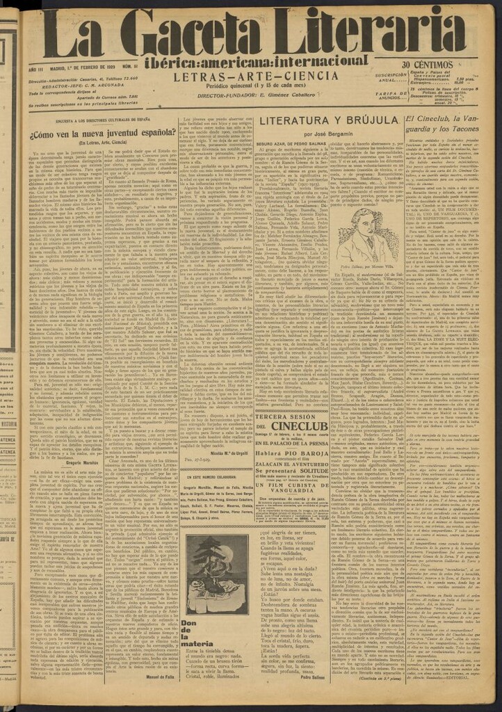 Miniatura de La Gaceta Literaria : ibérica, americana, internacional del 1 de febrero de 1929, nº 51