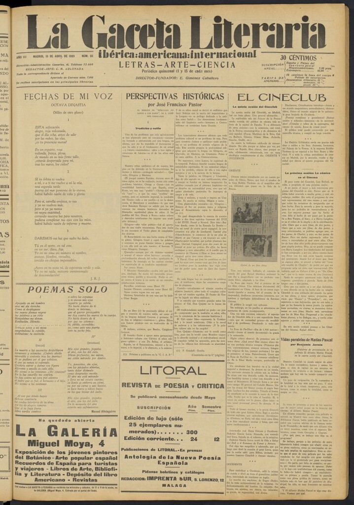 Miniatura de La Gaceta Literaria : ibérica, americana, internacional del 15 de abril de 1929, nº 56