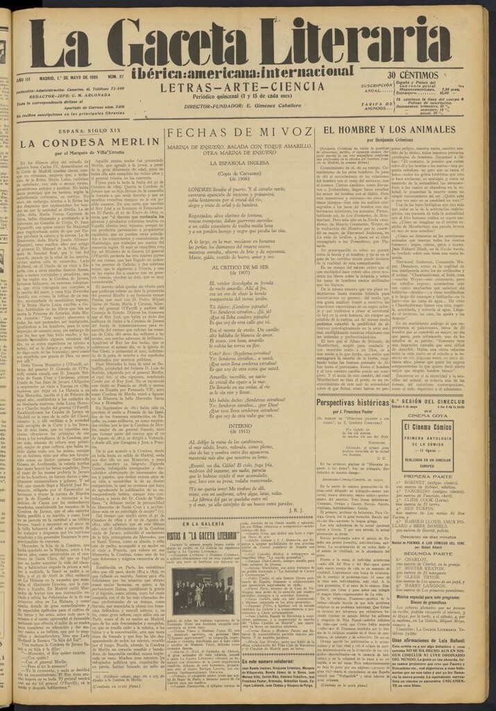 Miniatura de La Gaceta Literaria : ibérica, americana, internacional del 1 de mayo de 1929, nº 57