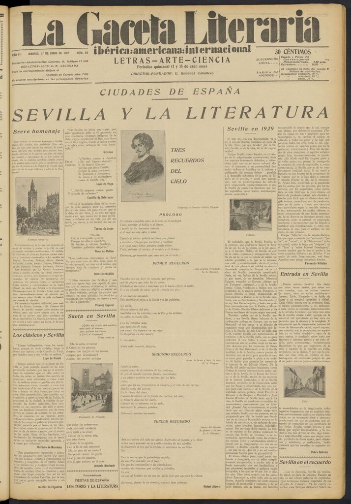 Miniatura de La Gaceta Literaria : ibérica, americana, internacional del 1 de junio de 1929, nº 59