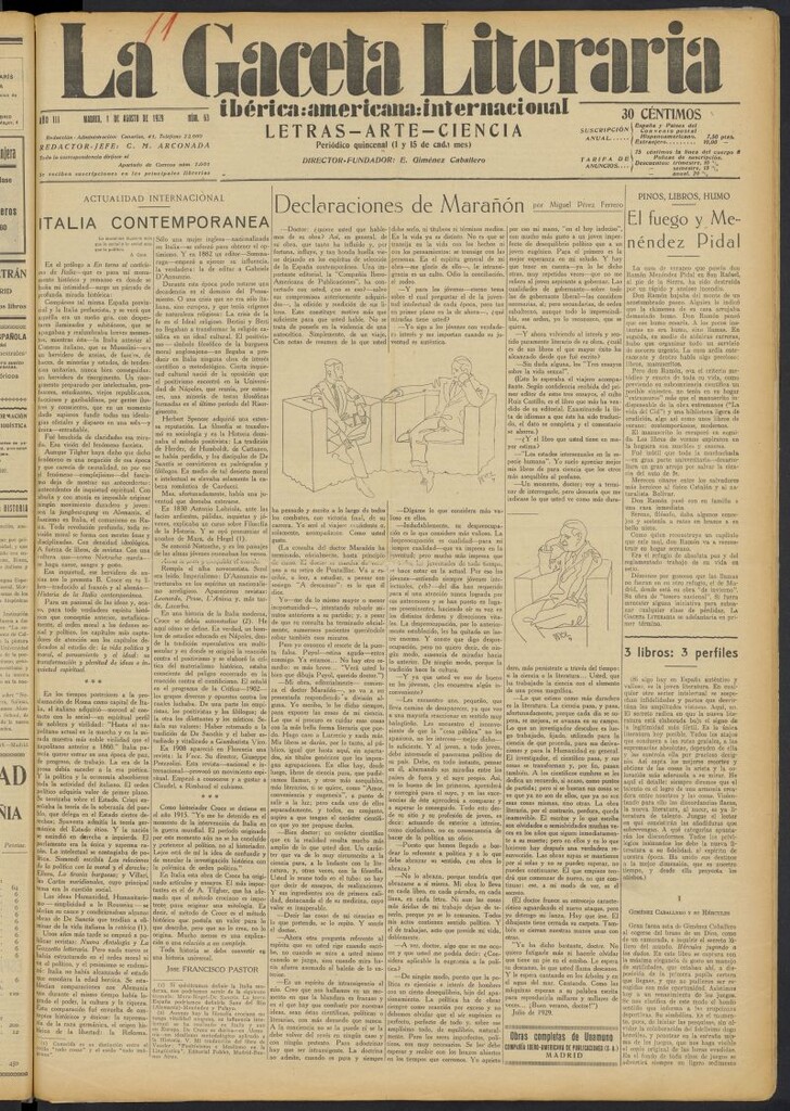 Miniatura de La Gaceta Literaria : ibérica, americana, internacional del 1 de agosto de 1929, nº 63