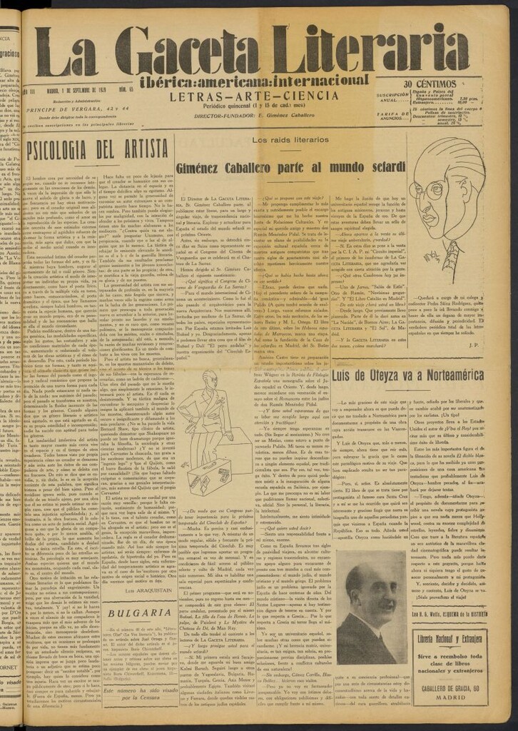 Miniatura de La Gaceta Literaria : ibérica, americana, internacional del 1 de septiembre de 1929, nº 65
