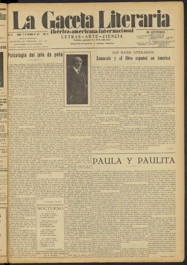Miniatura de La Gaceta Literaria : ibérica, americana, internacional del 15 de septiembre de 1929, nº 66