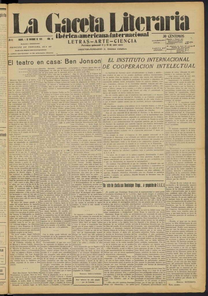 Miniatura de La Gaceta Literaria : ibérica, americana, internacional del 1 de noviembre de 1929, nº 69