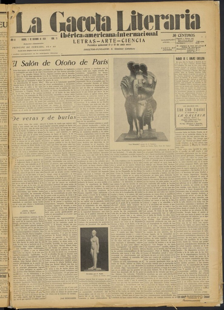 Miniatura de La Gaceta Literaria : ibérica, americana, internacional del 1 de diciembre de 1929, nº 71