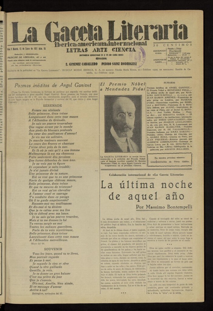 Miniatura de La Gaceta Literaria : ibérica, americana, internacional del 15 de enero de 1931, nº 98