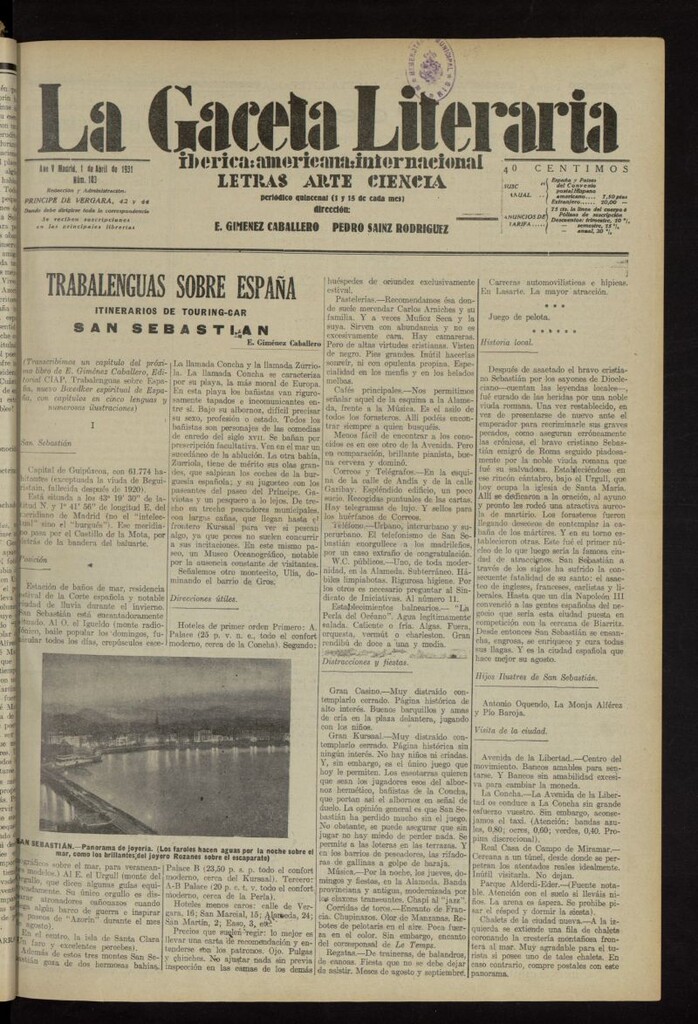 Miniatura de La Gaceta Literaria : ibérica, americana, internacional del 1 de abril de 1931, nº 103