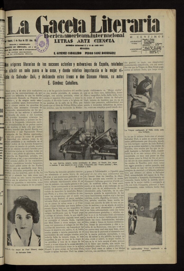 Miniatura de La Gaceta Literaria : ibérica, americana, internacional del 15 de mayo de 1931, nº 106