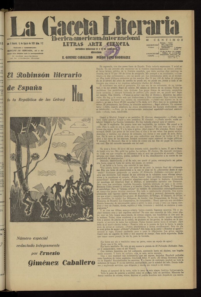 Miniatura de La Gaceta Literaria : ibérica, americana, internacional del 15 de agosto de 1931, nº 112