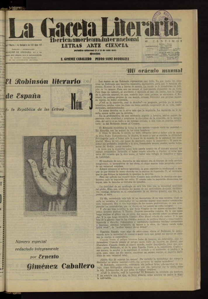 Miniatura de La Gaceta Literaria : ibérica, americana, internacional del 1 de noviembre de 1931, nº 117