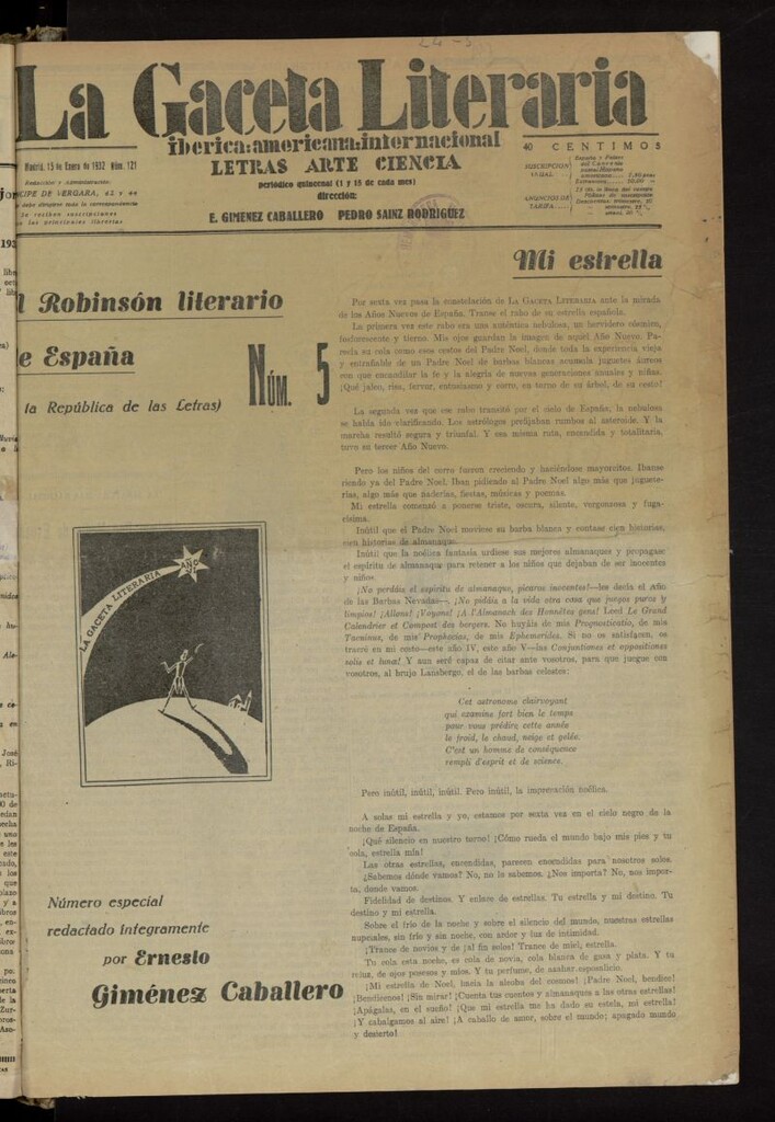 Miniatura de La Gaceta Literaria : ibérica, americana, internacional del 15 de enero de 1932, nº 121