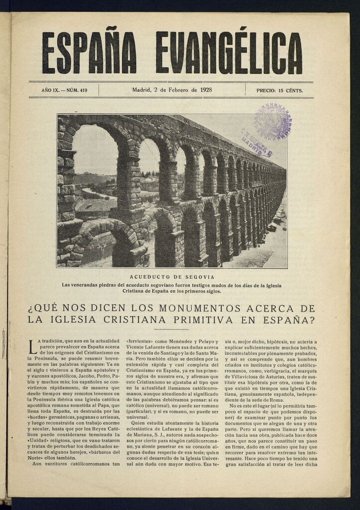Miniatura de España Evangélica del 2 de febrero de 1928, nº 419