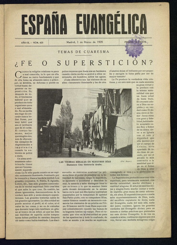 Miniatura de España Evangélica del 1 de marzo de 1928, nº 423