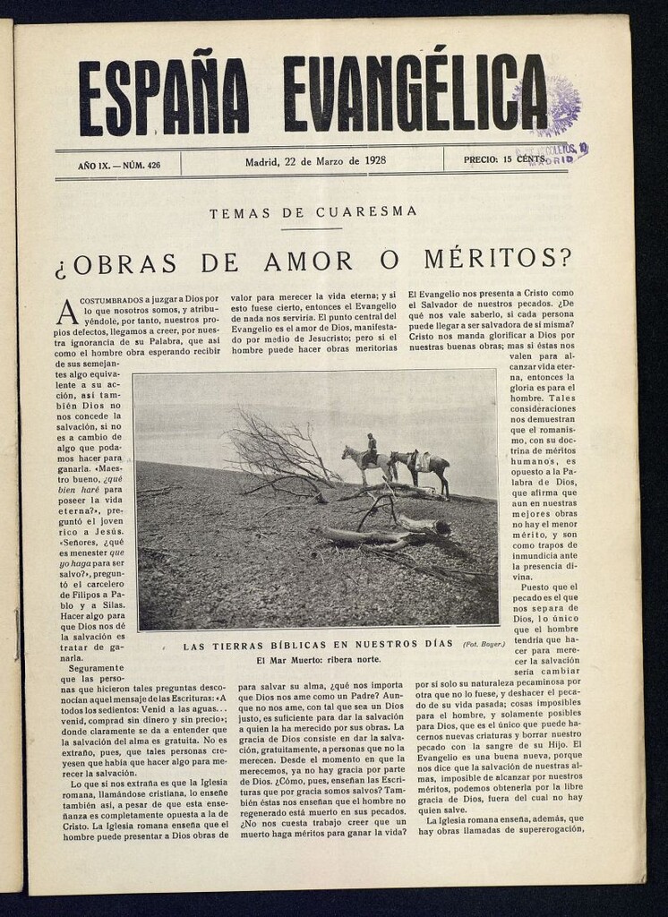 Miniatura de España Evangélica del 22 de marzo de 1928, nº 426