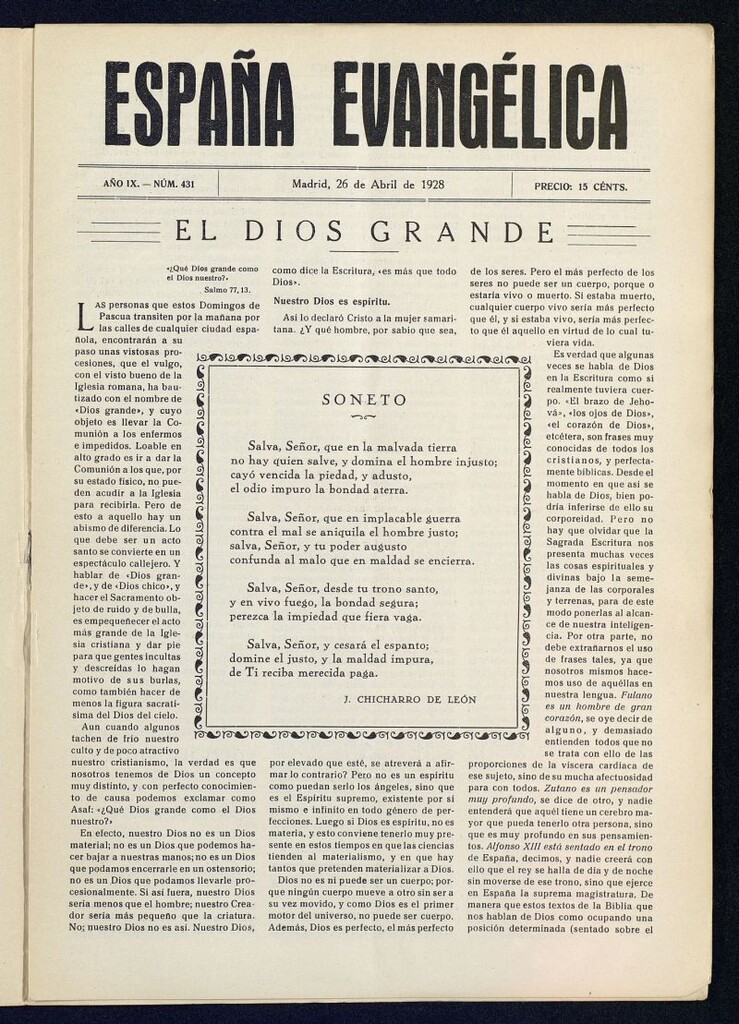 Miniatura de España Evangélica del 26 de abril de 1928, nº 431