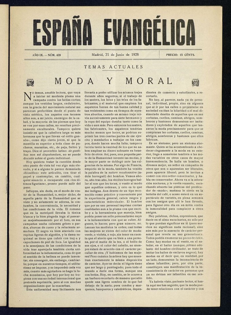 Miniatura de España Evangélica del 21 de junio de 1928, nº 439