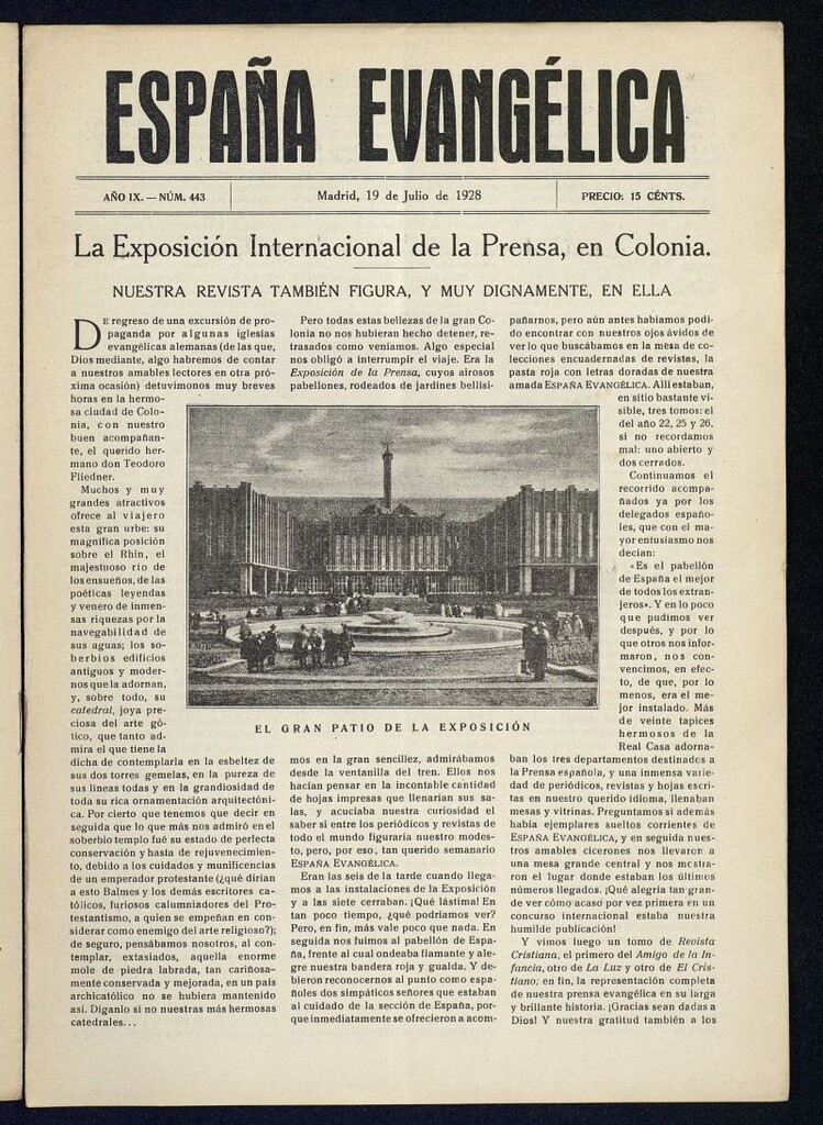 Miniatura de España Evangélica del 19 de julio de 1928, nº 443