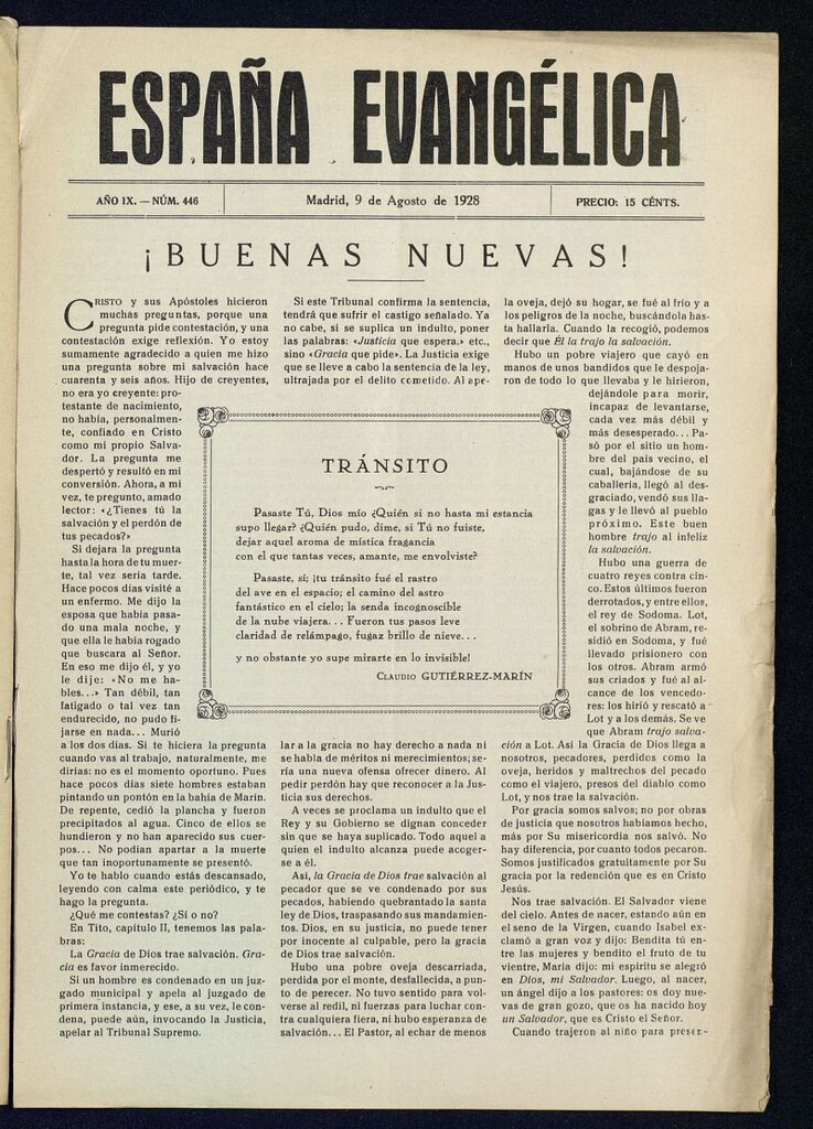 Miniatura de España Evangélica del 9 de agosto de 1928, nº 446