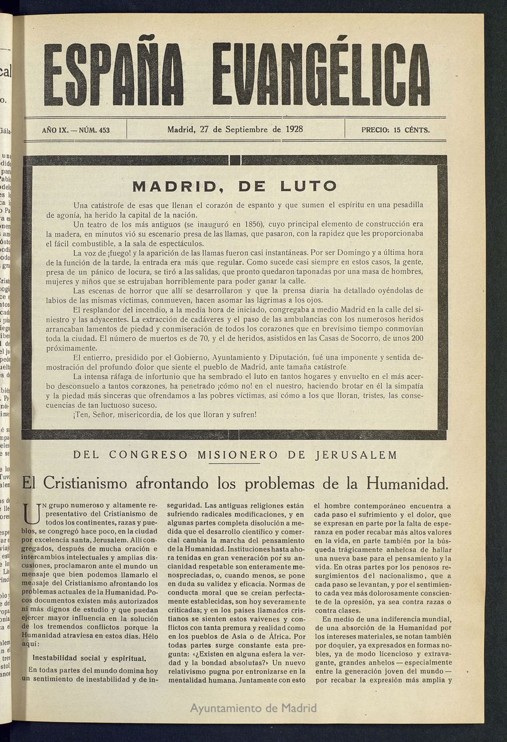 Miniatura de España Evangélica del 27 de septiembre de 1928, nº 453