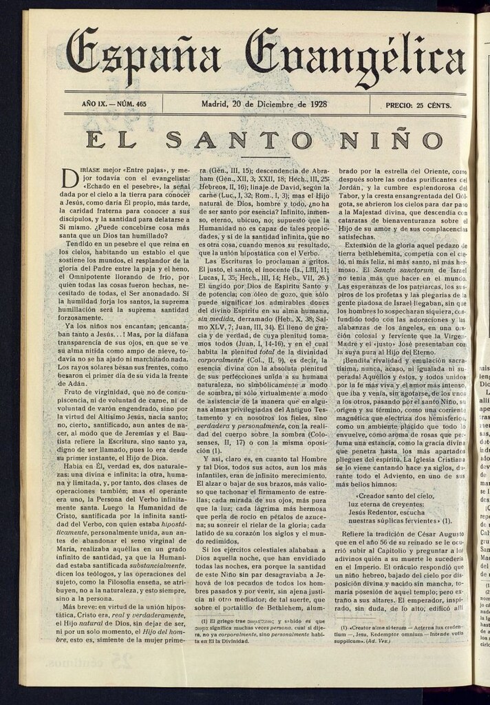 Miniatura de España Evangélica del 20 de diciembre de 1928, nº 465