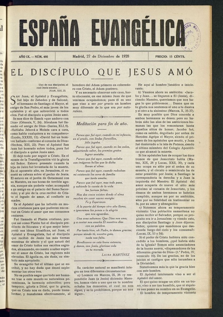 Miniatura de España Evangélica del 27 de diciembre de 1928, nº 466