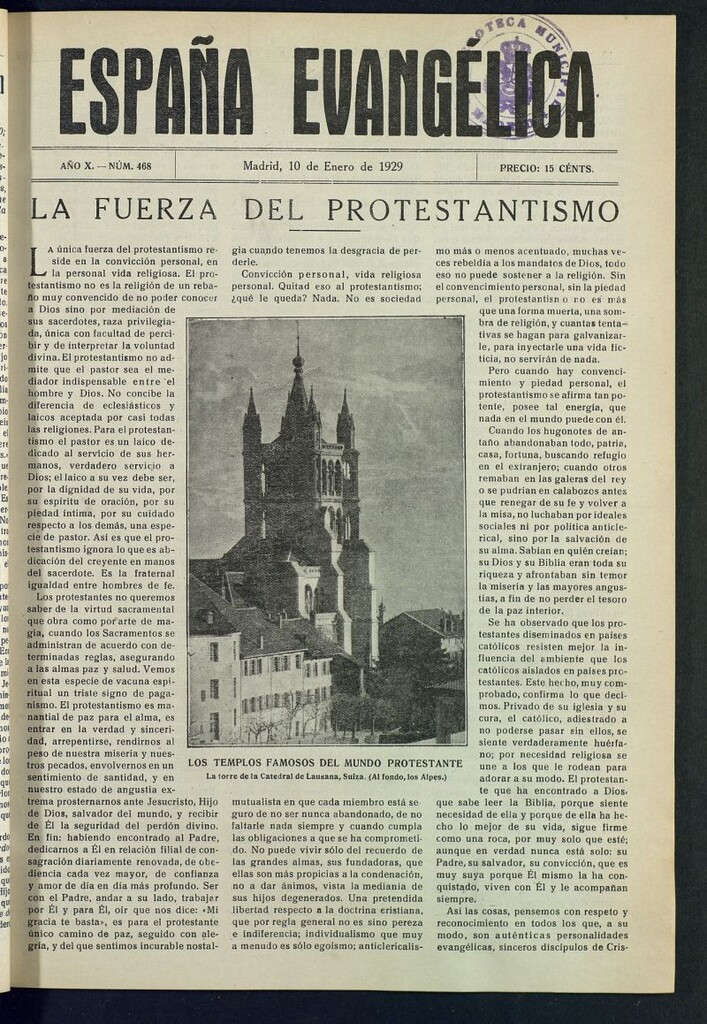 Miniatura de España Evangélica del 10 de enero de 1929, nº 468