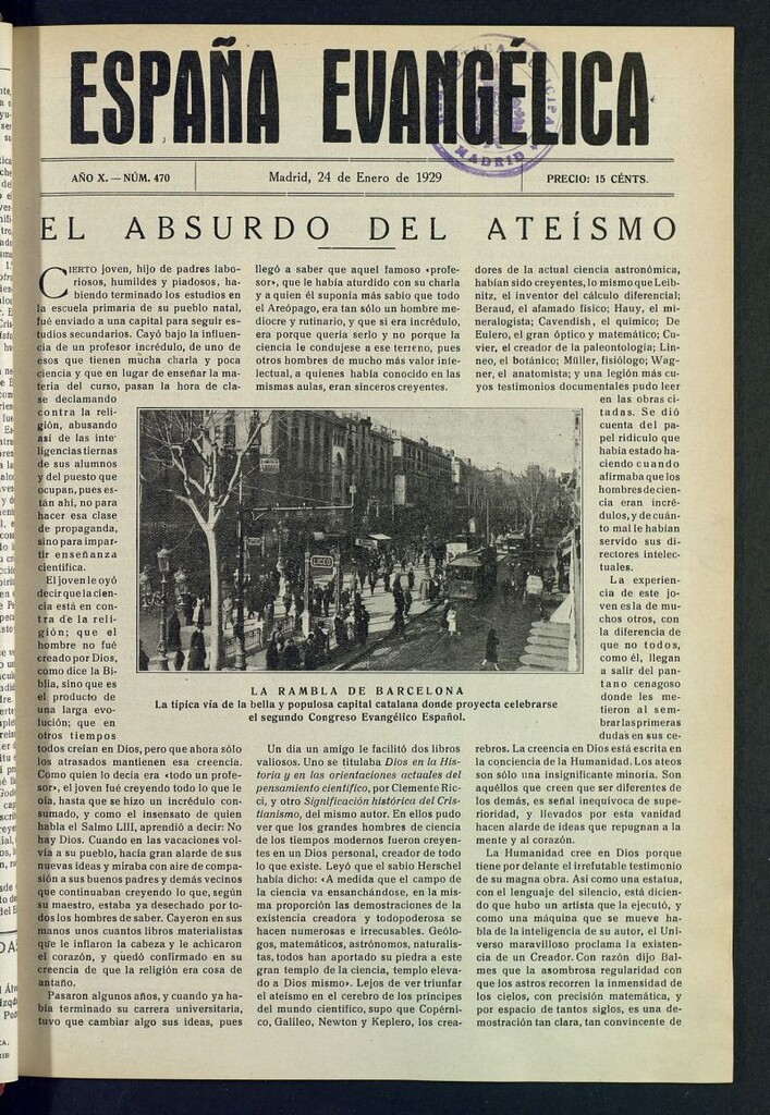 Miniatura de España Evangélica del 24 de enero de 1929, nº 470