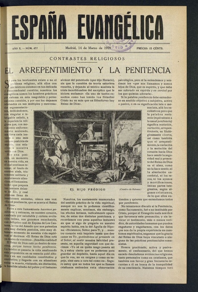 Miniatura de España Evangélica del 14 de marzo de 1929, nº 477