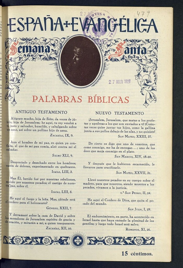 Miniatura de España Evangélica del 27 de marzo de 1929, nº 479