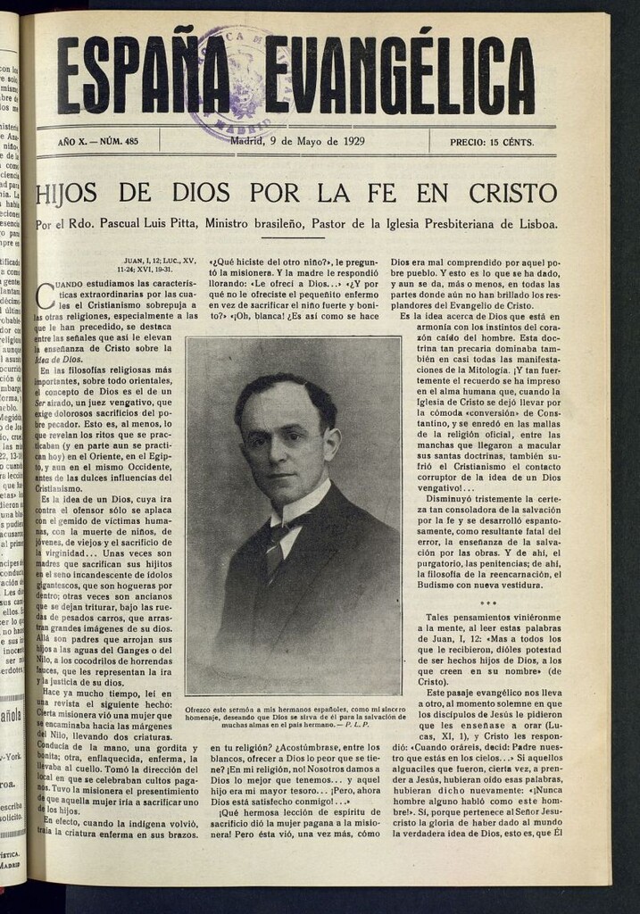 Miniatura de España Evangélica del 9 de mayo de 1929, nº 485