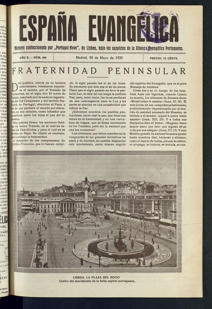 Miniatura de España Evangélica del 30 de mayo de 1929, nº 488