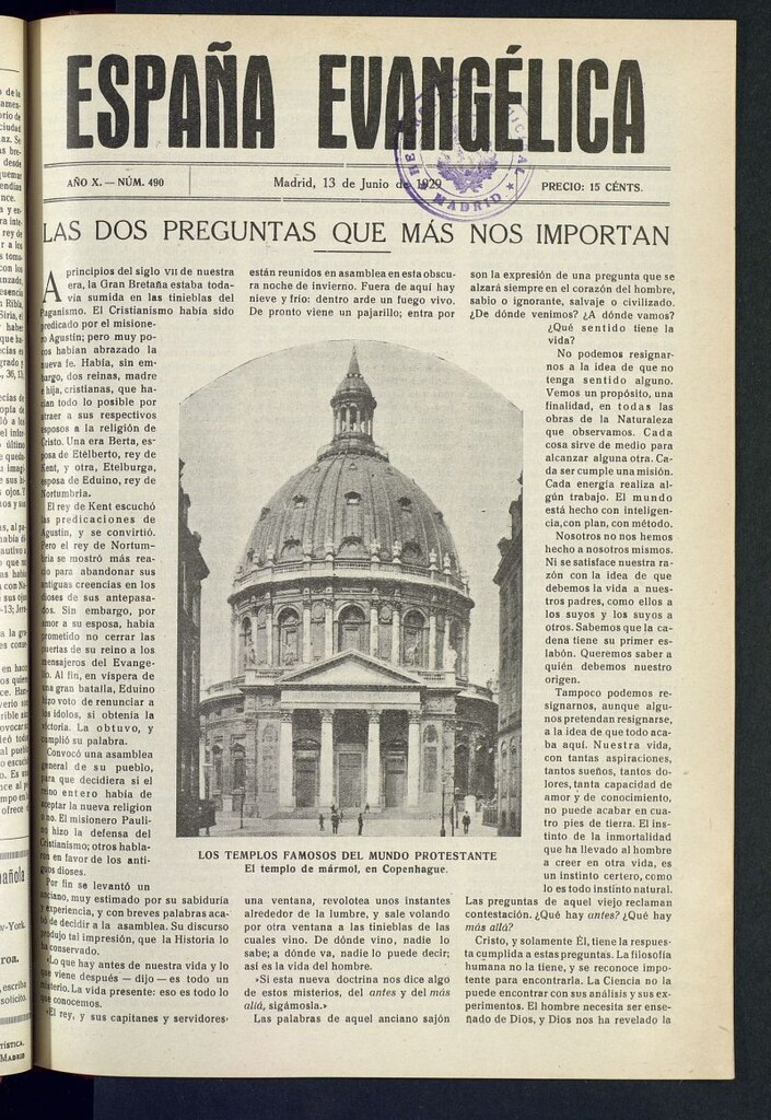 Miniatura de España Evangélica del 13 de junio de 1929, nº 490