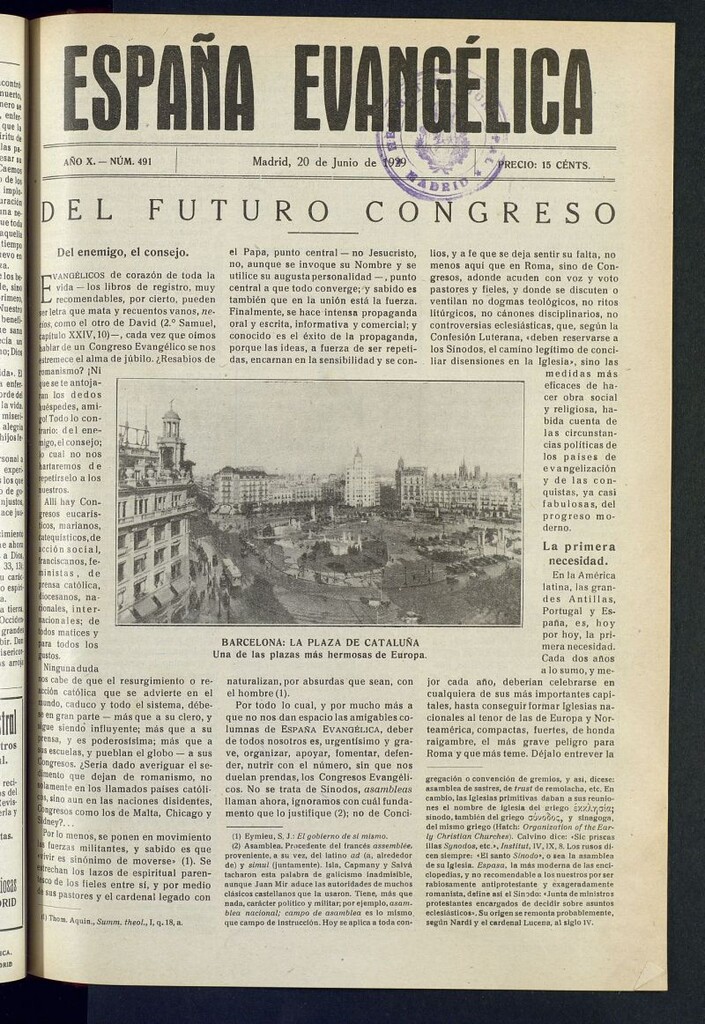 Miniatura de España Evangélica del 20 de junio de 1929, nº 491
