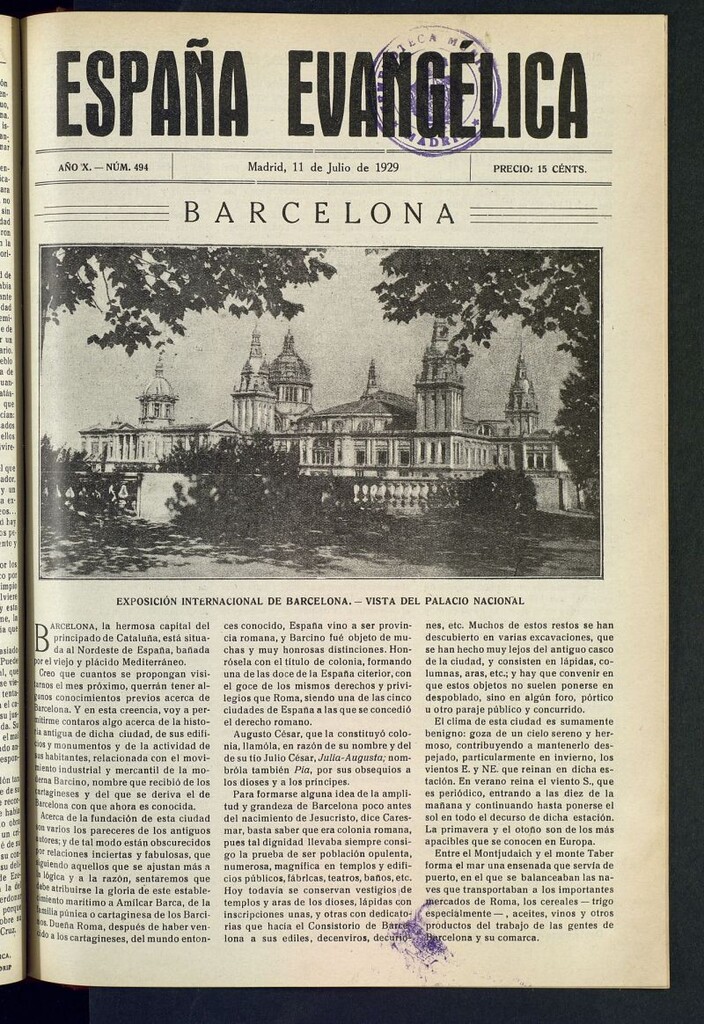 Miniatura de España Evangélica del 11 de julio de 1929, nº 494