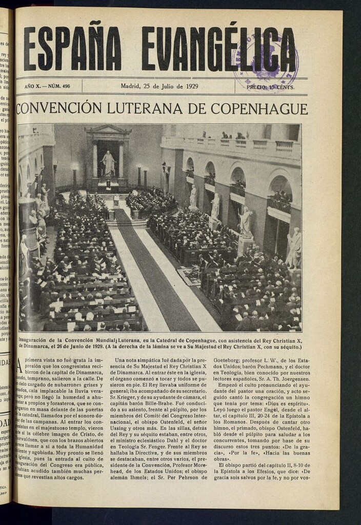 Miniatura de España Evangélica del 25 de julio de 1929, nº 496