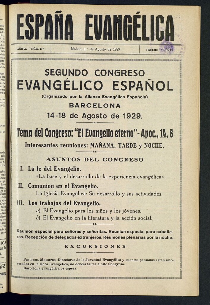 Miniatura de España Evangélica del 1 de agosto de 1929, nº 497