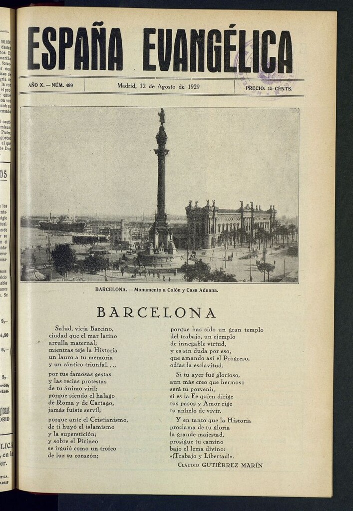 Miniatura de España Evangélica del 15 de agosto de 1929, nº 499