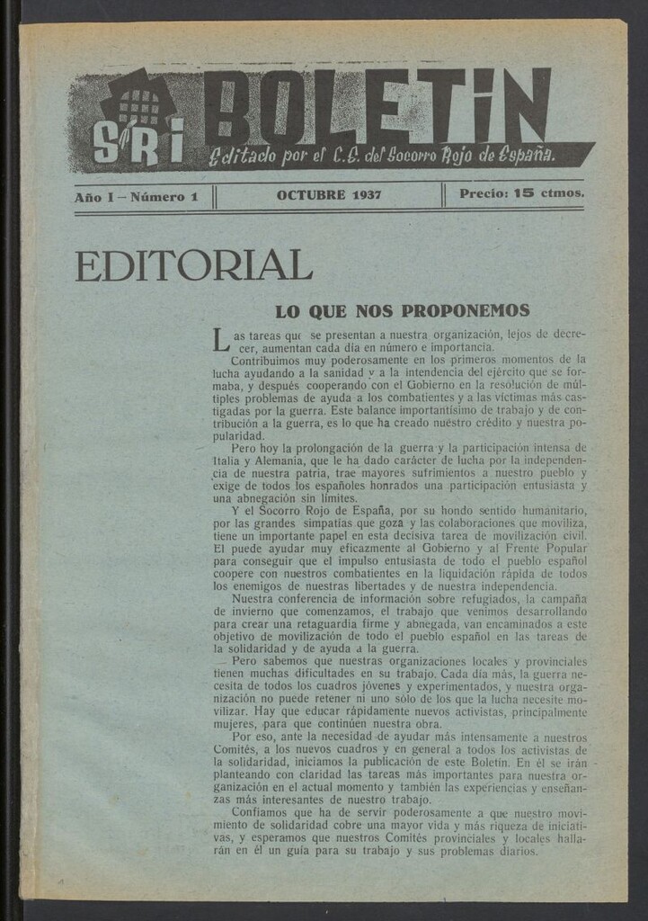 Miniatura de SRI : boletín editado por el C.E. del Socorro Rojo de España