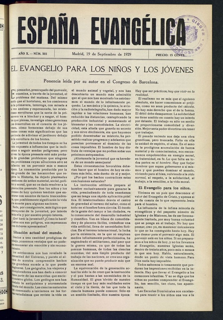 Miniatura de España Evangélica del 19 de septiembre de 1929, nº 503