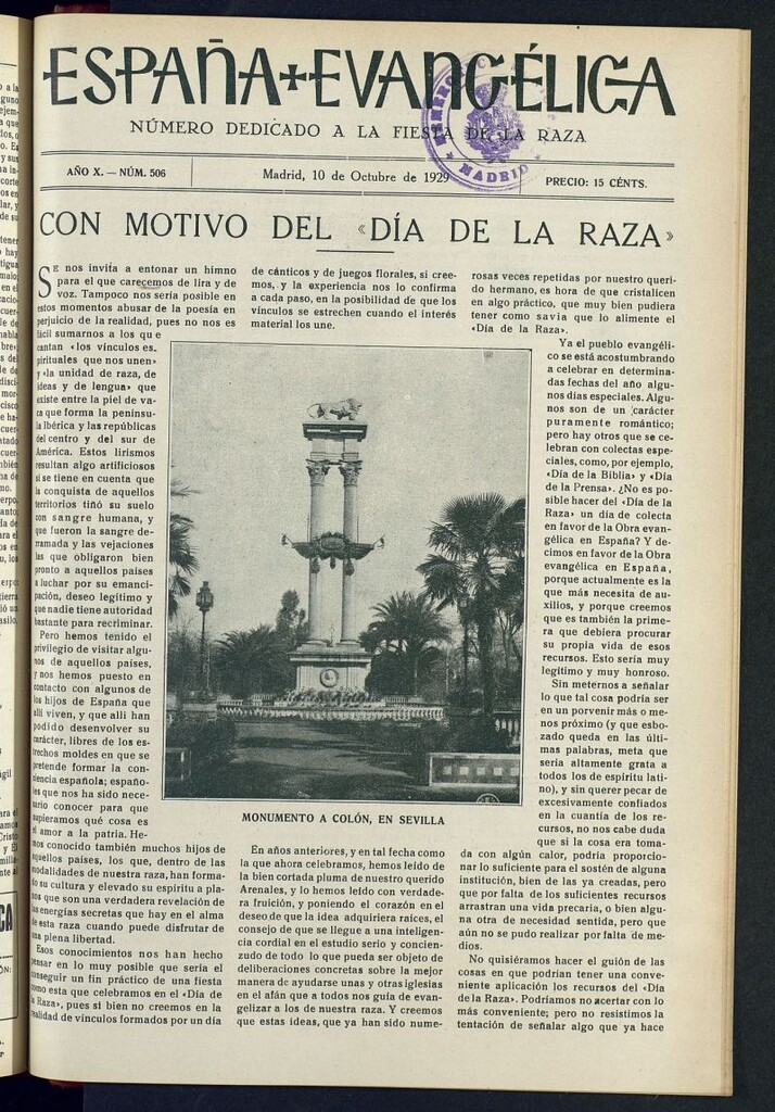 Miniatura de España Evangélica del 10 de octubre de 1929, nº 506