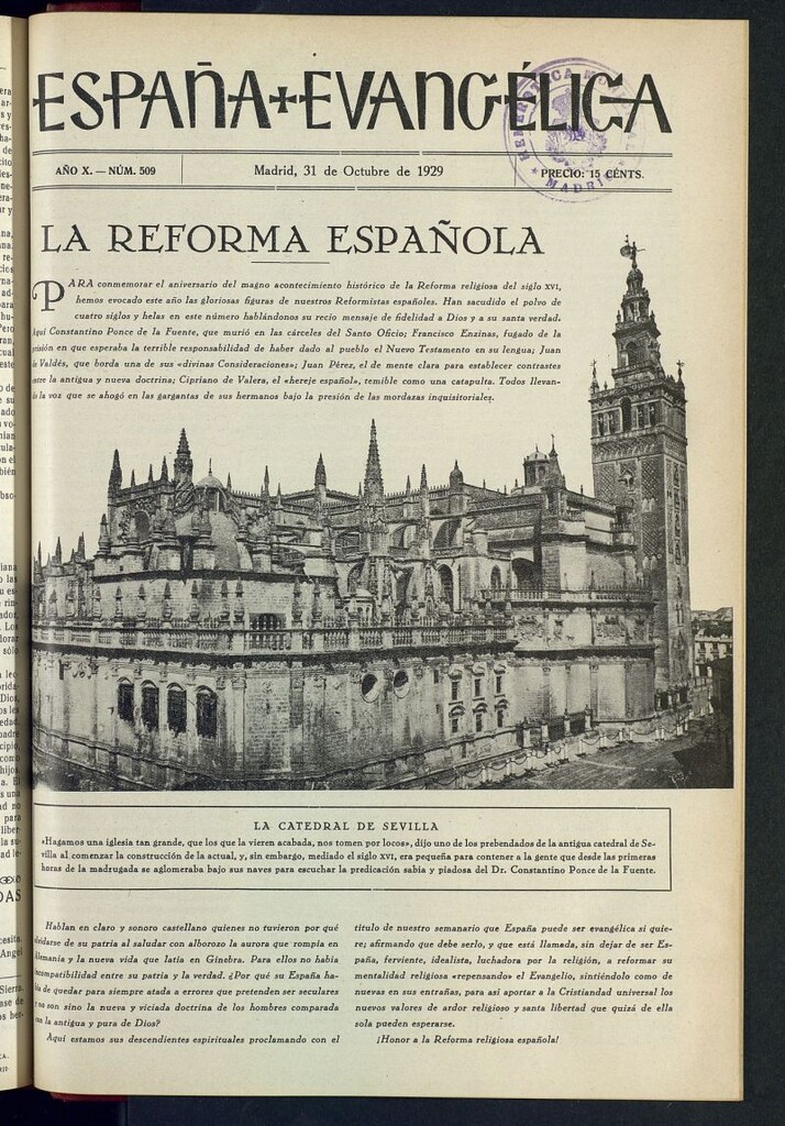 Miniatura de España Evangélica del 31 de octubre de 1929, nº 509