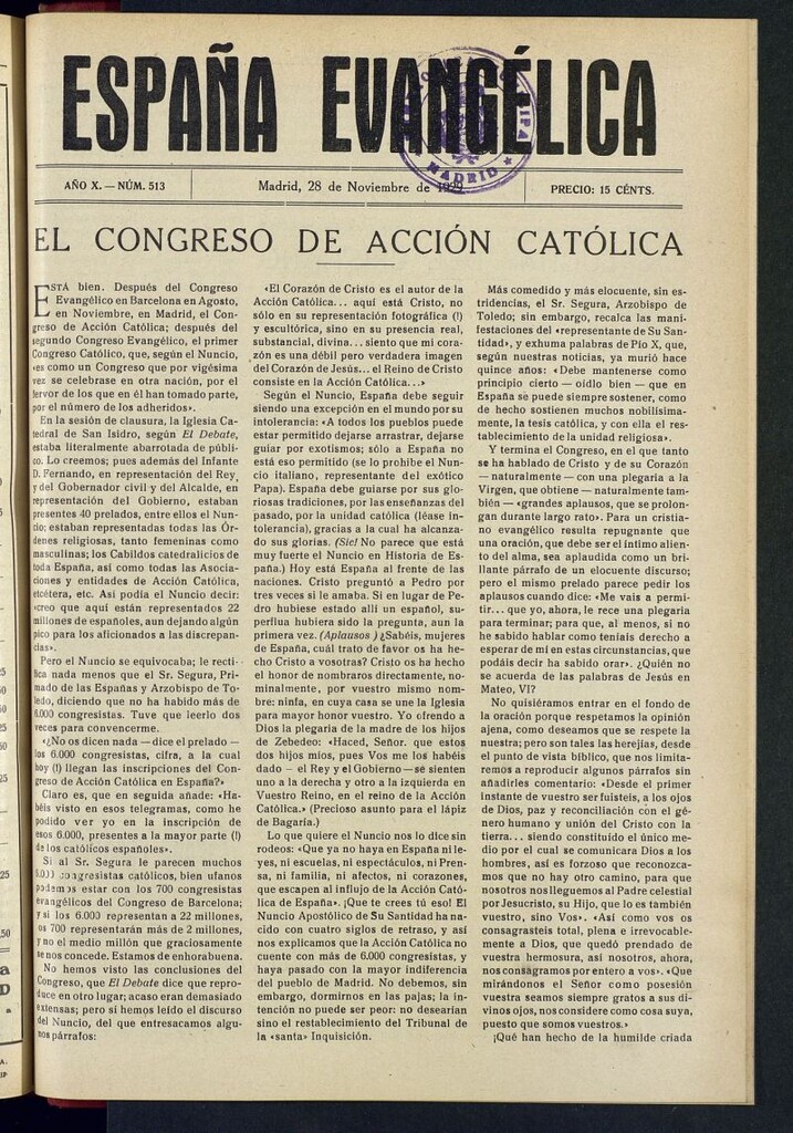 Miniatura de España Evangélica del 28 de noviembre de 1929, nº 513